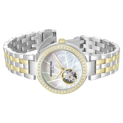 Kenneth Cole Automatic Automatic Mother Of Pearl Dial Two Toned Stainless Steel Strap Watch For Women