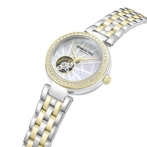 Kenneth Cole Automatic Automatic Mother Of Pearl Dial Two Toned Stainless Steel Strap Watch For Women