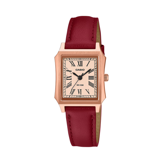 CASIO WOMENS RED LEATHER STRAP WATCH  LTP-B190RGL-4BV