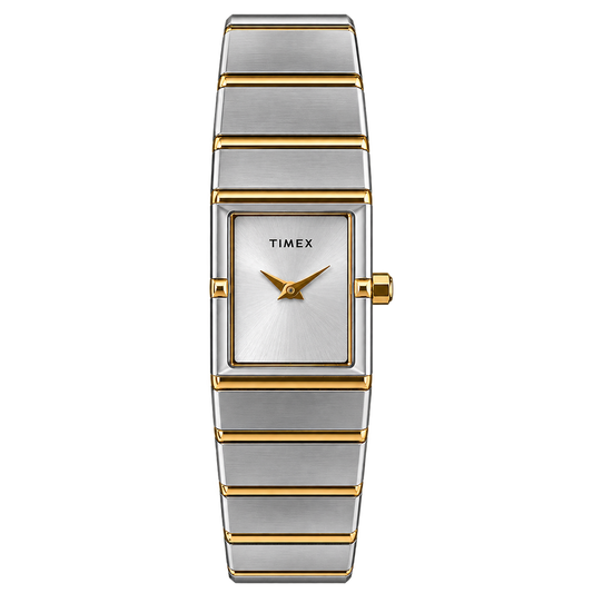 Timex Women’s Two-Tone Silver & Gold Rectangular Dial Stainless Steel Bracelet Watch TWEL28901