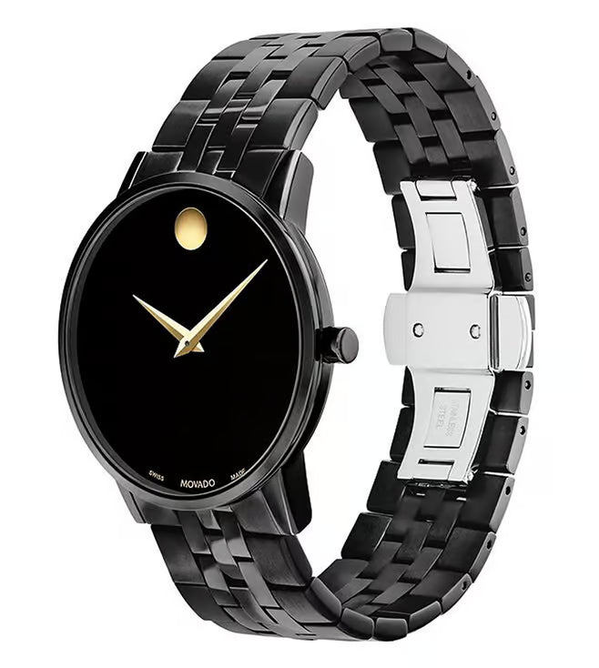 Movado Museum Classic Swiss Qtz Black Round Dial Men's Watch - 0607626