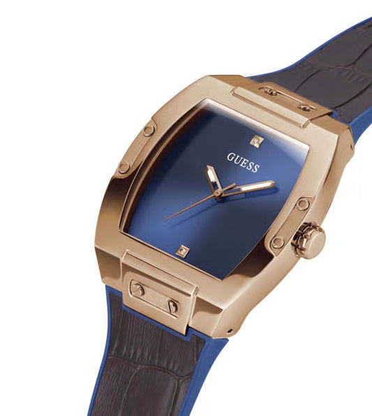 GUESS Mens 43 mm Phoenix Blue Dial Genuine Leather Analog Watch - GW0386G2