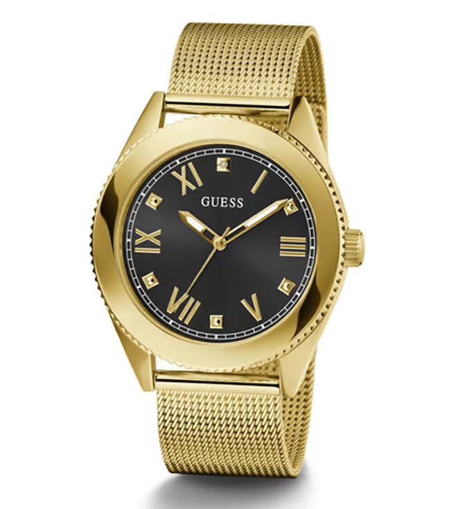 Guess Mens 44 mm Noble Black Dial Stainless Steel Analog Watch - GW0495G2