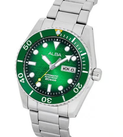 Alba AL4437X1 Green Dial with White Metal Strap Automatic Watch