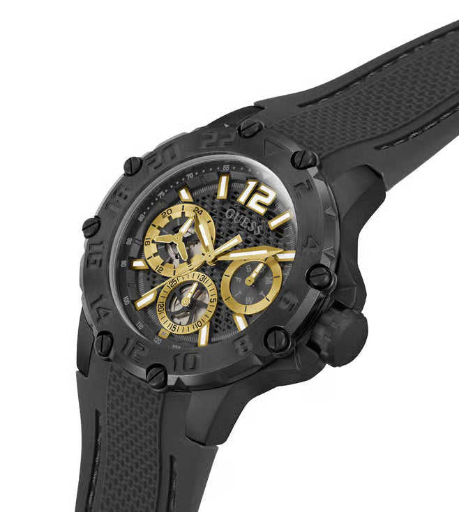 GUESS Men Black Round Stainless Steel Dial Analog Watch- GW0640G2