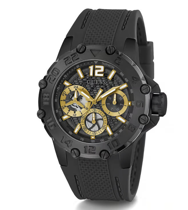 GUESS Men Black Round Stainless Steel Dial Analog Watch- GW0640G2