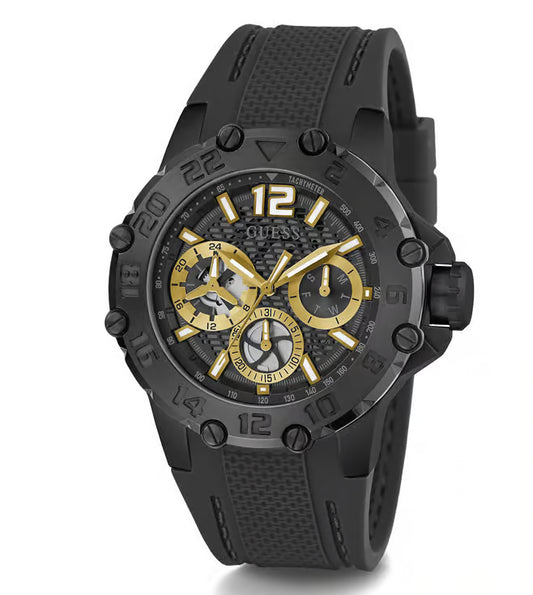 GUESS Men Black Round Stainless Steel Dial Analog Watch- GW0640G2