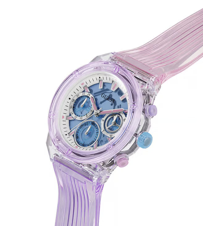 GUESS Athena Analog Watch for Women with Blue Round Dial & Multicolor Polyurethane Strap Band Water Resistant Women's Wrist Watches - GW0438L6