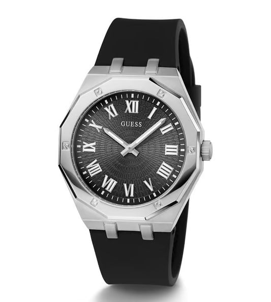 GUESS Men's 42mm Watch - Black Strap Black Dial Silver Tone Case GW0663G1