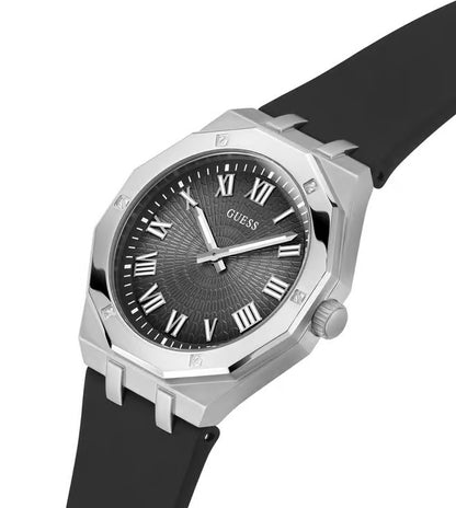 GUESS Men's 42mm Watch - Black Strap Black Dial Silver Tone Case GW0663G1