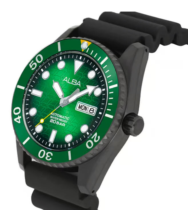 Alba AL4439X1 Green Dial With Black Silicone Strap Automatic Watch