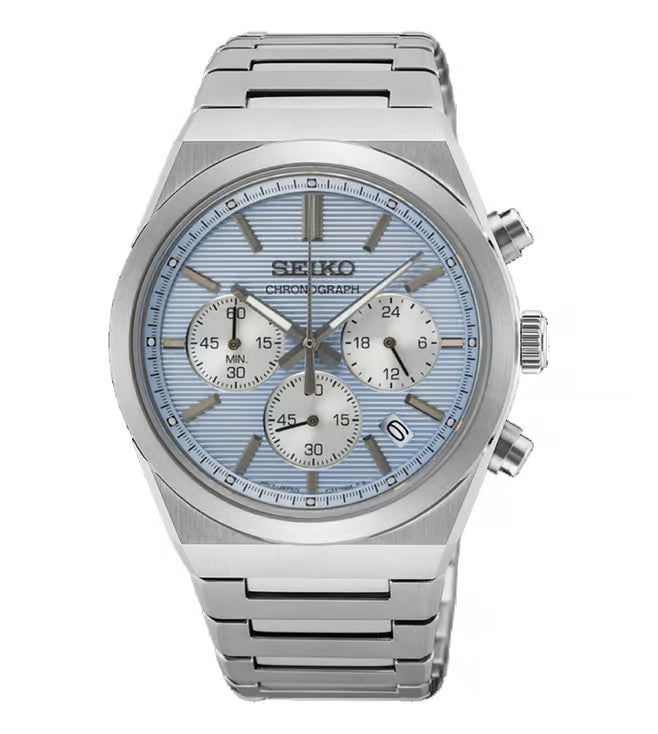 Seiko Chronograph Quartz Light Blue Dial Watch-SSB459P1