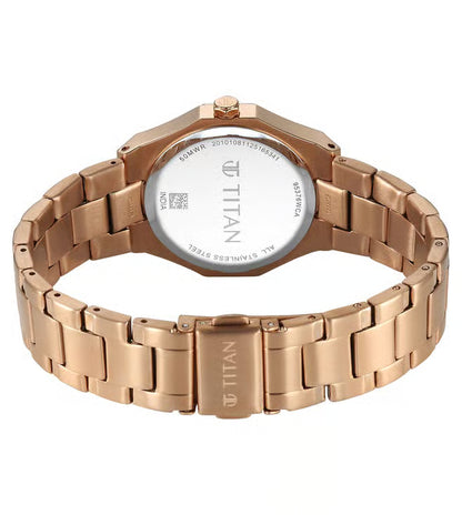 Titan Titan Purple Time Deluxe Quartz Analog Brown Dial Rose Gold Metal Strap Watch For Women 95376wm01