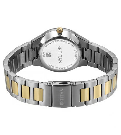 Titan Workday Wonders Quartz Analog Champagne Dial Two Toned Metal Strap Watch For Women 95369bm01