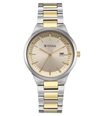 Titan Workday Wonders Quartz Analog Champagne Dial Two Toned Metal Strap Watch For Women 95369bm01