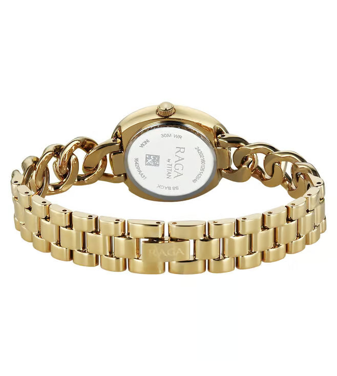 Titan Raga Spotlight Quartz Analog Blue Dial Golden Metal Strap Watch For Women 95429ym01
