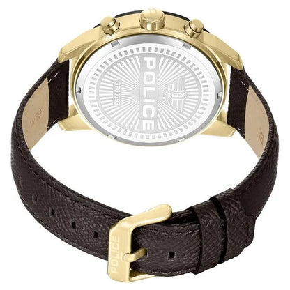Police Quartz Multifunction Black Dial Brown Leather Strap Watch For Men