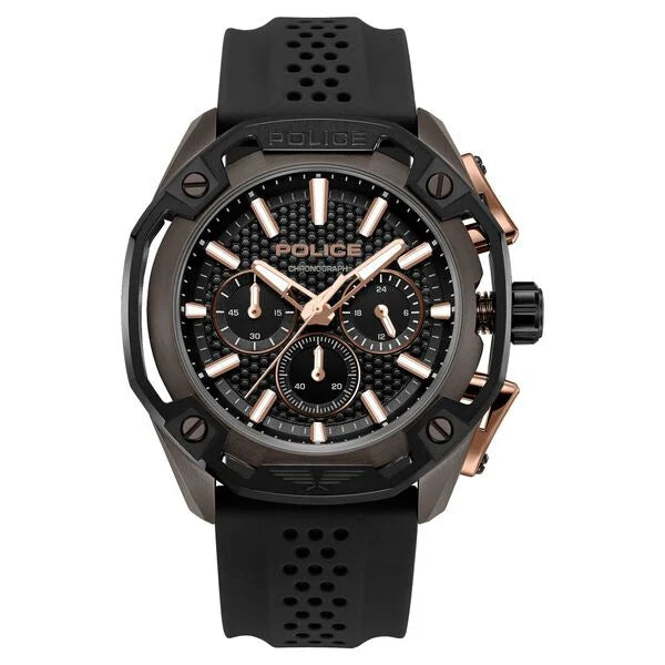 Police Quartz Multifunction Black Dial Black Silicone Strap Watch For Men