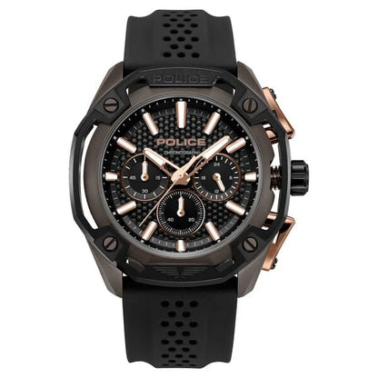 Police Quartz Multifunction Black Dial Black Silicone Strap Watch For Men