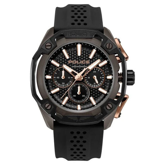 Police Quartz Multifunction Black Dial Black Silicone Strap Watch For Men