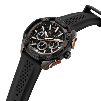 Police Quartz Multifunction Black Dial Black Silicone Strap Watch For Men