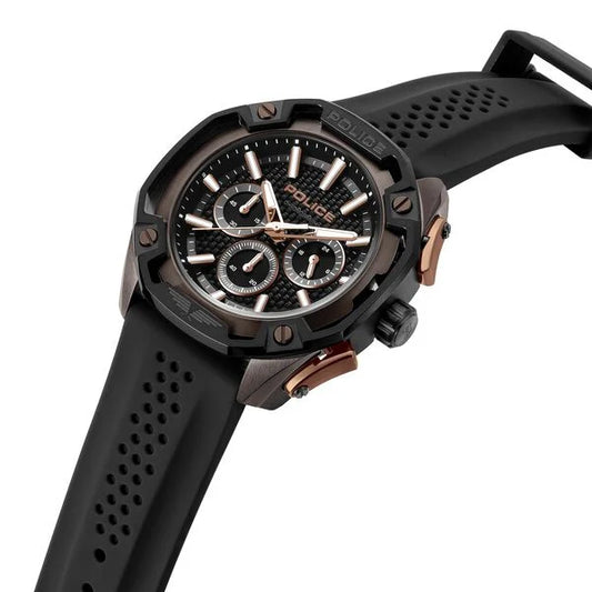 Police Quartz Multifunction Black Dial Black Silicone Strap Watch For Men