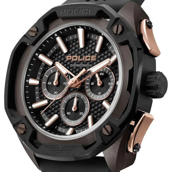 Police Quartz Multifunction Black Dial Black Silicone Strap Watch For Men
