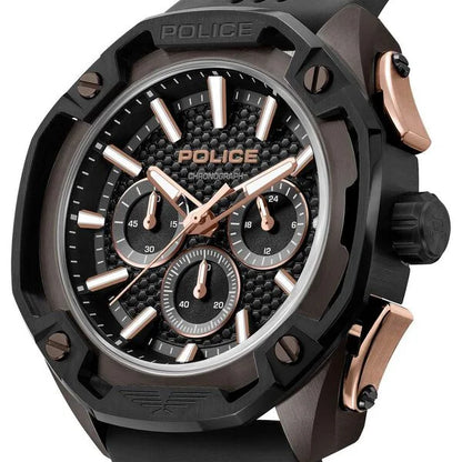 Police Quartz Multifunction Black Dial Black Silicone Strap Watch For Men