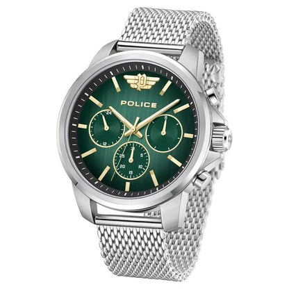 Police Multifunction Black Dial Silver Metal Strap Watch For Men