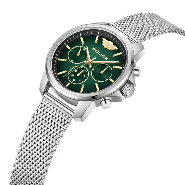 Police Multifunction Black Dial Silver Metal Strap Watch For Men