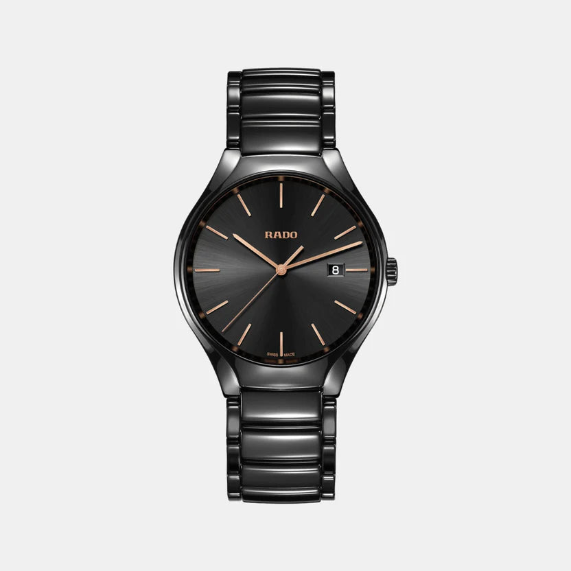 Rado True Round Unisex Quartz Black Dial Analog Ceramic Watch R27238162