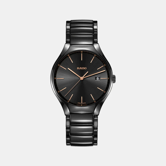Rado True Round Unisex Quartz Black Dial Analog Ceramic Watch R27238162