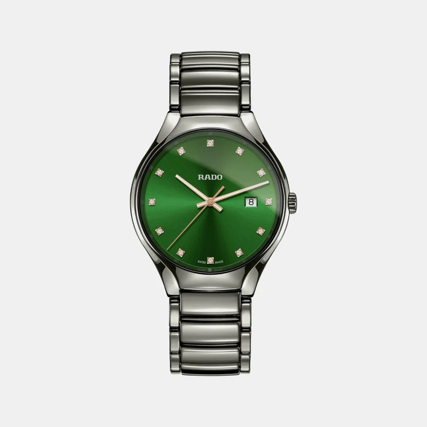 Rado True Round Unisex Quartz Green Dial Chronograph Ceramic Watch R27239742
