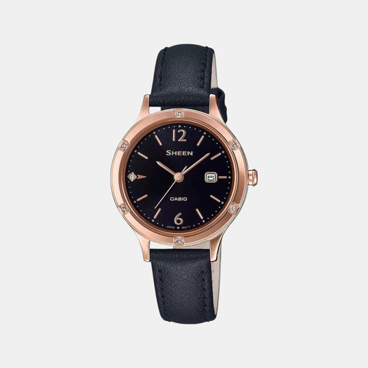 Sheen Women Quartz Black Dial Analog Leather Watch SH207