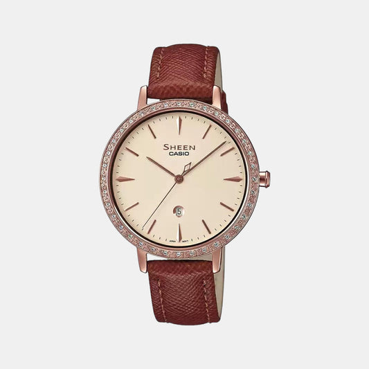 Sheen Women Quartz Gold Dial Analog Leather Watch SH229