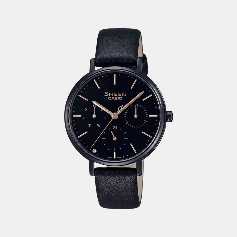 Sheen Women Quartz Black Dial Analog Leather Watch SH234
