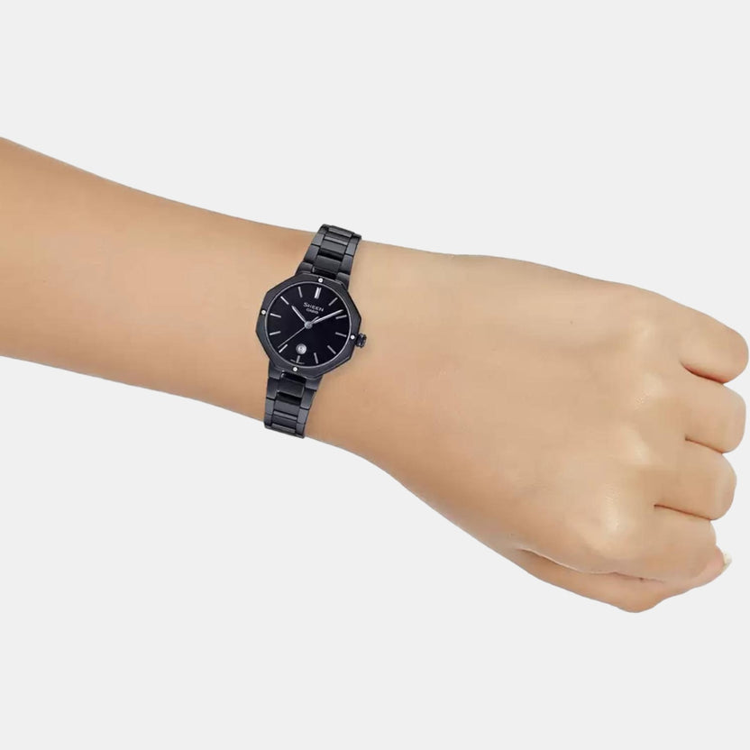 Sheen Women Quartz Black Dial Analog Stainless Steel Watch SH243