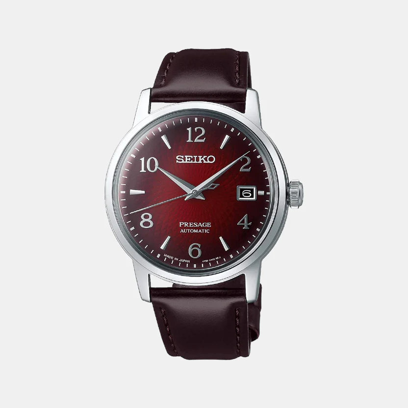 SEIKO Presage Men Automatic Red Dial Analog Leather Watch SRPE41J1