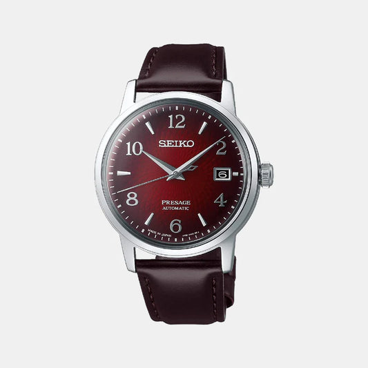 SEIKO Presage Men Automatic Red Dial Analog Leather Watch SRPE41J1