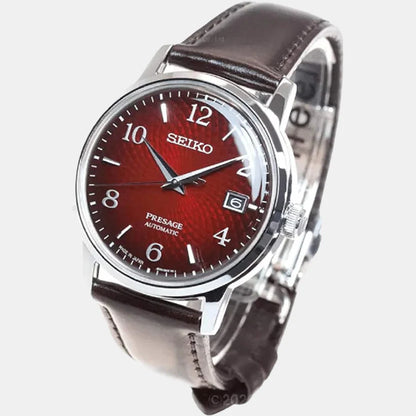 SEIKO Presage Men Automatic Red Dial Analog Leather Watch SRPE41J1