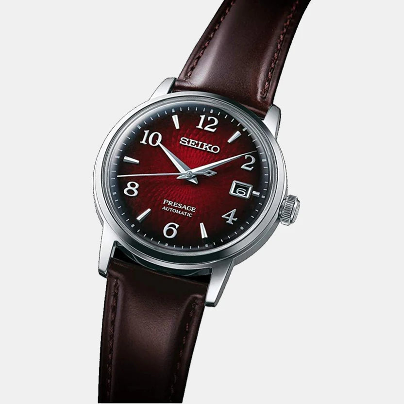 SEIKO Presage Men Automatic Red Dial Analog Leather Watch SRPE41J1