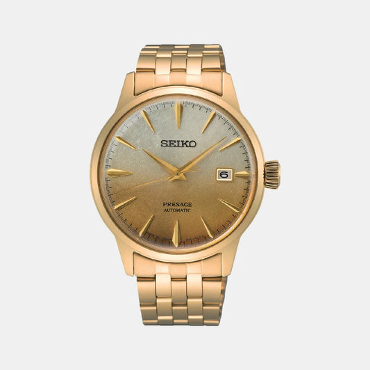 SEIKO Presage Men Automatic Gold Dial Analog Stainless Steel Watch-SRPK46J1