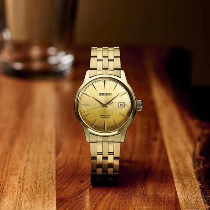 SEIKO Presage Men Automatic Gold Dial Analog Stainless Steel Watch-SRPK46J1