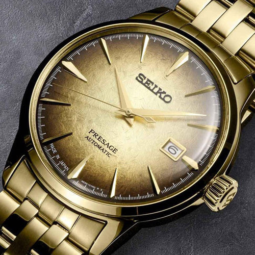 SEIKO Presage Men Automatic Gold Dial Analog Stainless Steel Watch SRPK48J1
