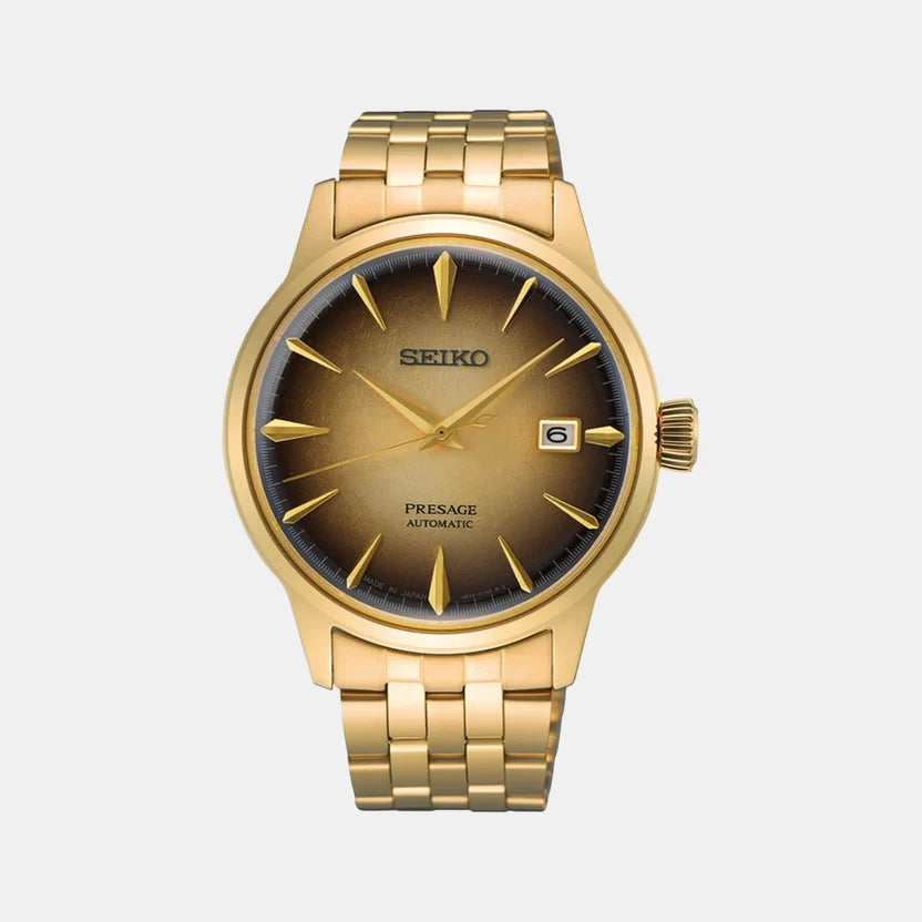 SEIKO Presage Men Automatic Gold Dial Analog Stainless Steel Watch SRPK48J1