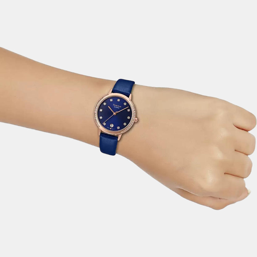 Sheen Women Quartz Blue Dial Analog Leather Watch SX273