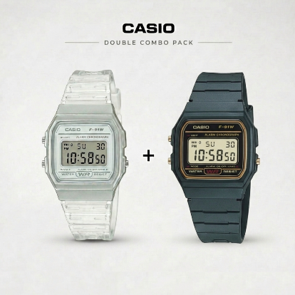 Casio Youth F-91WG-9QDF Digital Clear Watch Unisex D165 X D359 (COMBO)