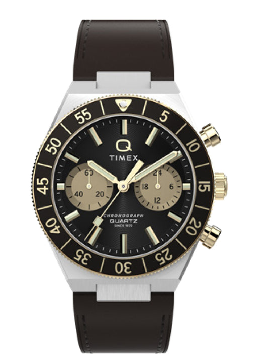 Q TIMEX CONTINENTAL CHRONOGRAPH 40MM  LEATHER STRAP WATCH TW2Y56000UJ
