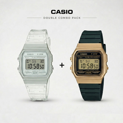 Casio Youth Series Digital Grey Dial Unisex Watch - F-91WM-9ADF D142 x D359(COMBO)
