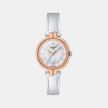 Tissot Flamingo T-Lady Women Quartz Analog White Mother Of Pearl Dial Leather Watch T0942102611101